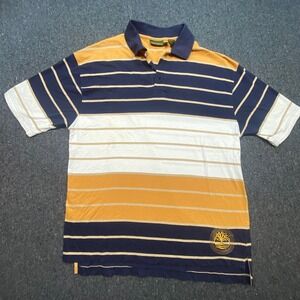 Timberland Polo Shirt L Mens Blue Yellow Striped Gorpcore Embroidered Logo